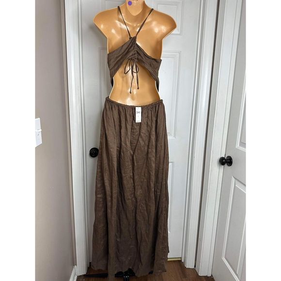 Anthropologie Faithfull Halter Cutout Linen Midi Dress Size 12 $339 - Picture 6 of 7